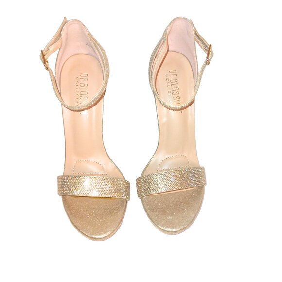 DE BLOSSOM COLLECTION CHAMPAGNE SHIMMER PLATFORM HIGH HEELS - SIZE 7.5 - Picture 2 of 9